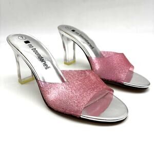 NEW Vintage Y2K No Boundaries CINDERELLA Pink Glitter Jelly Clear Block Heels 7